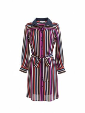 Trina Turk Striped Shirt Dress Belted Multi Color Size 0
